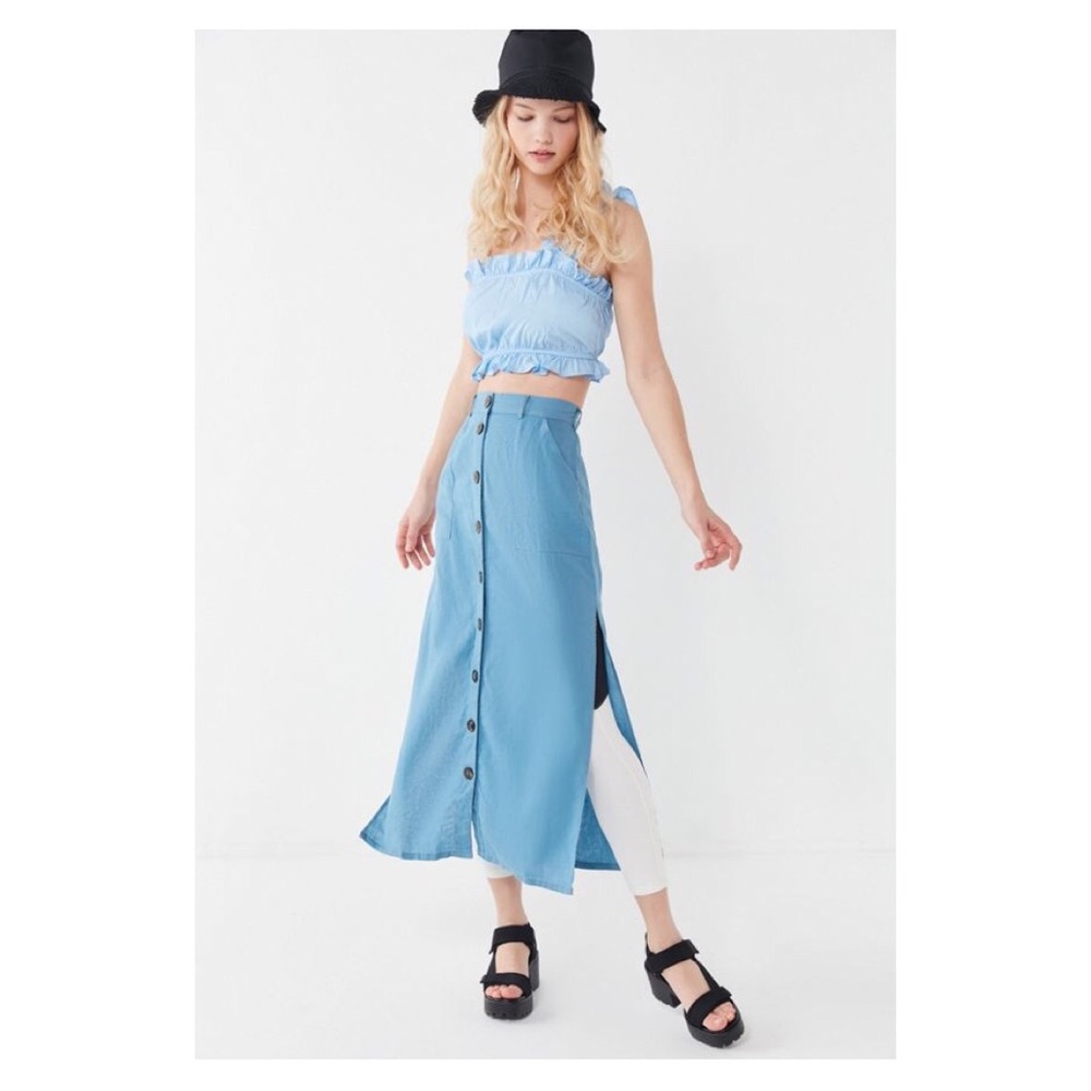 UO Lindsey Slit Button-Front Utility Skirt